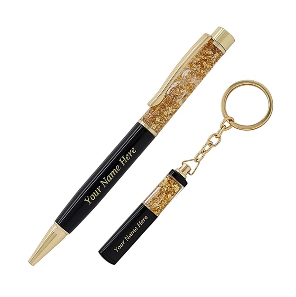 Kraftify Cybe Personalized Pen and Keychain Combo with Name Printed (Engraved) on Both for Gifting - Model - Gold 04