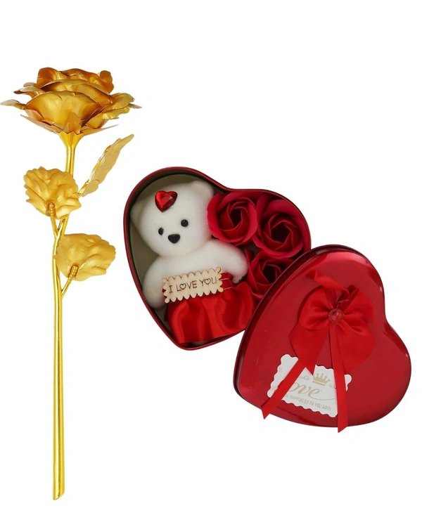 Kraftify Valentine Day Combo Gold Rose Taddy Box Combo Gift Set.