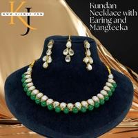 Kraftify Green Kundan Stylish Necklace Set for Women Wedding Traditional Jewellery Set with Earring and Mangteeka for Women and Girls.