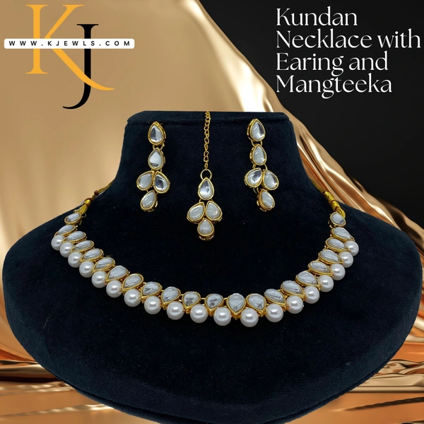 Kraftify White Kundan Stylish Necklace Set for Women Wedding Traditional Jewellery Set with Earring and Mangteeka for Women and Girls.