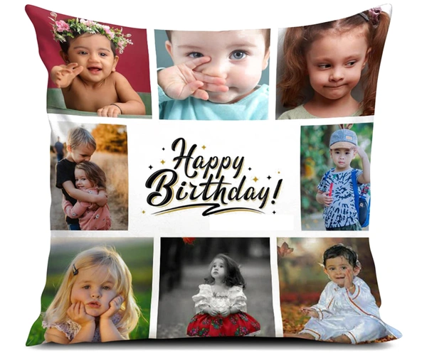 Kraftify Personalised Photo Cushion 12 X 12 Inch with 4 to 9 Photo Collage Personalized Best Gift for Love, Anniversary, Wedding, Couple, Birthday, Etc. - White