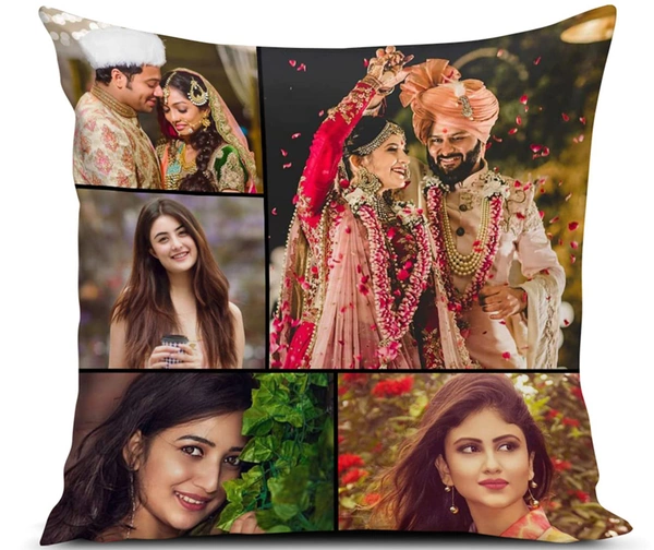 Kraftify Personalised Photo Cushion 12 X 12 Inch with 4 to 9 Photo Collage Personalized Best Gift for Love, Anniversary, Wedding, Couple, Birthday, Etc. - White