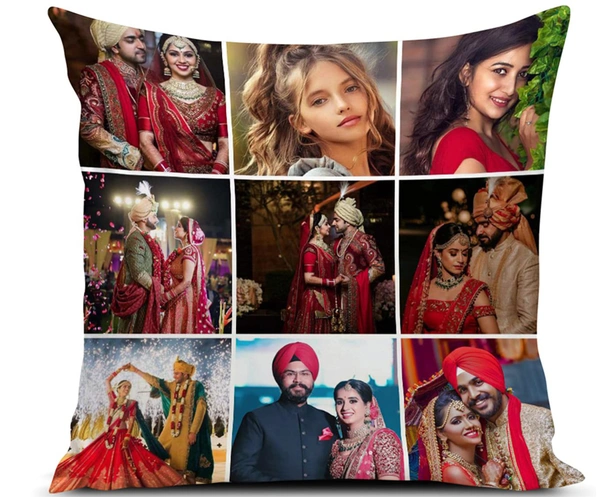 Kraftify Personalised Photo Cushion 12 X 12 Inch with 4 to 9 Photo Collage Personalized Best Gift for Love, Anniversary, Wedding, Couple, Birthday, Etc. - White