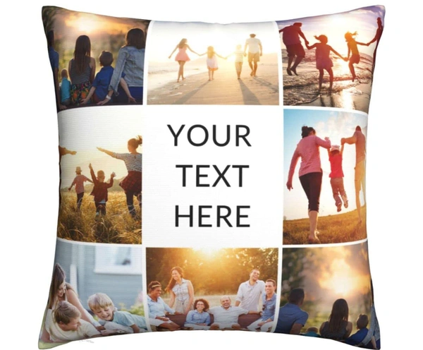 Kraftify Personalised Photo Cushion 12 X 12 Inch with 4 to 9 Photo Collage Personalized Best Gift for Love, Anniversary, Wedding, Couple, Birthday, Etc. - White