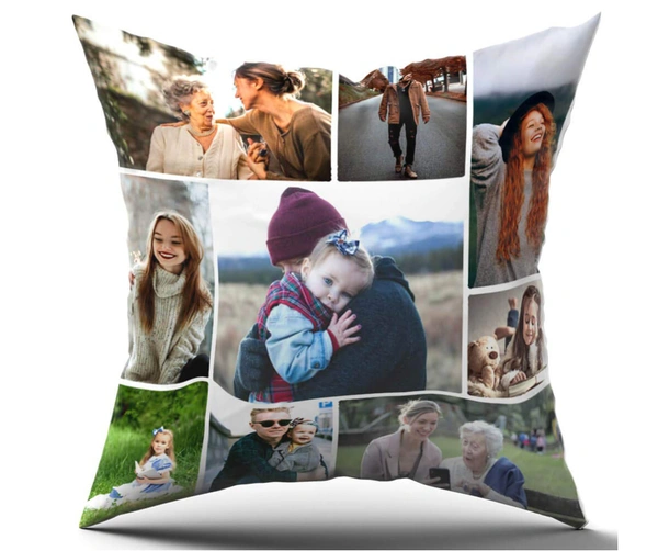 Kraftify Personalised Photo Cushion 12 X 12 Inch with 4 to 9 Photo Collage Personalized Best Gift for Love, Anniversary, Wedding, Couple, Birthday, Etc. - White