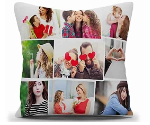 Kraftify Personalised Photo Cushion 12 X 12 Inch with 4 to 9 Photo Collage Personalized Best Gift for Love, Anniversary, Wedding, Couple, Birthday, Etc. - White