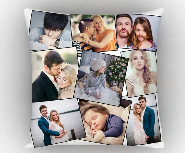 Kraftify Personalised Photo Cushion 12 X 12 Inch with 4 to 9 Photo Collage Personalized Best Gift for Love, Anniversary, Wedding, Couple, Birthday, Etc. - White