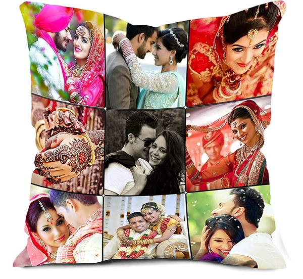 Kraftify Personalised Photo Cushion 12 X 12 Inch with 4 to 9 Photo Collage Personalized Best Gift for Love, Anniversary, Wedding, Couple, Birthday, Etc. - White