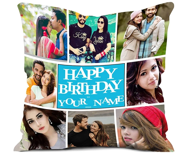 Kraftify Personalised Photo Cushion 12 X 12 Inch with 4 to 9 Photo Collage Personalized Best Gift for Love, Anniversary, Wedding, Couple, Birthday, Etc. - White