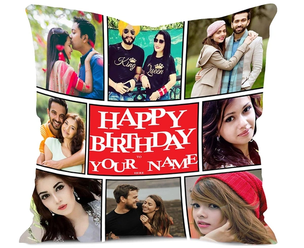 Kraftify Personalised Photo Cushion 12 X 12 Inch with 4 to 9 Photo Collage Personalized Best Gift for Love, Anniversary, Wedding, Couple, Birthday, Etc. - White