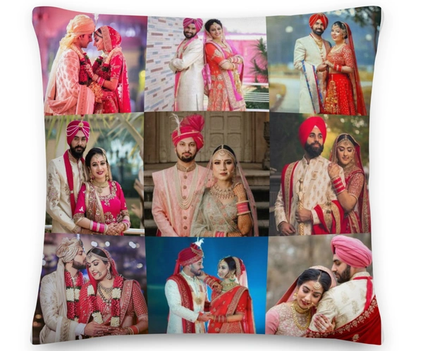 Kraftify Personalised Photo Cushion 12 X 12 Inch with 4 to 9 Photo Collage Personalized Best Gift for Love, Anniversary, Wedding, Couple, Birthday, Etc. - White