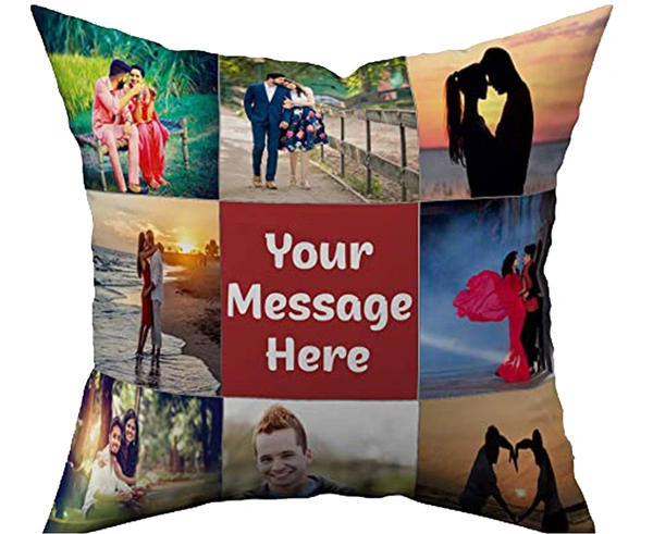 Kraftify Personalised Photo Cushion 12 X 12 Inch with 4 to 9 Photo Collage Personalized Best Gift for Love, Anniversary, Wedding, Couple, Birthday, Etc. - White