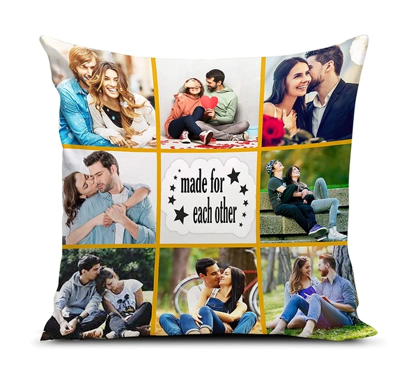 Kraftify Personalised Photo Cushion 12 X 12 Inch with 4 to 9 Photo Collage Personalized Best Gift for Love, Anniversary, Wedding, Couple, Birthday, Etc. - White
