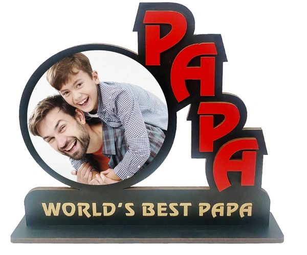 Krafitfy Kraftify Personalized Photo Printed Wooden Personalized Table Top Frame For Papa 8.5 x 7.5 Inch for Gift on Birthday, Anniversary, Welcome, Thanks Giving, Retairment