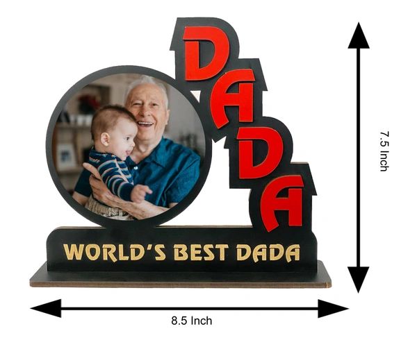 Krafitfy Kraftify Personalized Photo Printed Wooden Personalized Table Top Frame For Dada 8.5 x 7.5 Inch for Gift on Birthday, Anniversary, Welcome, Thanks Giving, Retairment