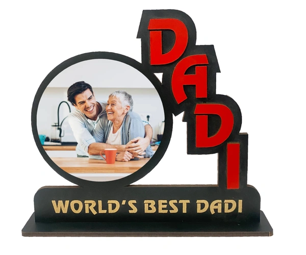 Krafitfy Kraftify Personalized Photo Printed Wooden Personalized Table Top Frame For Dadi 8.5 x 7.5 Inch for Gift on Birthday, Anniversary, Welcome, Thanks Giving, Retairment