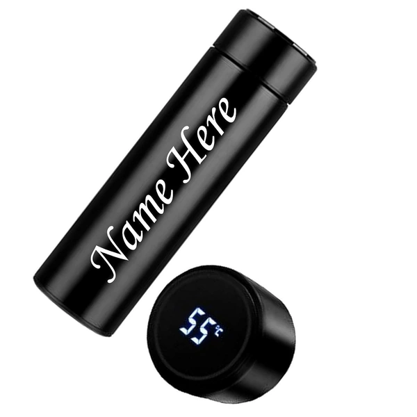 Kraftify Personalized Stainless Steel LED Temperature Water Bottle with Your Name Permanently Engraved with Temperature Display - Black