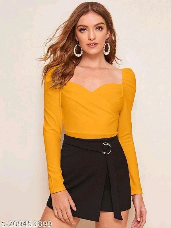 Catalog Name:*Urbane Modern Women Tops & Tunics*Fabric: PolyesterSleeve Length: Product DependentPattern: SolidNet Quantity (N): 1Sizes:S (Bust Size: 34 in) M (Bust Size: 36 in) L (Bust Size: 38 in) XL (Bust Size: 40 in) Dispatch: 2 Days - Yellow, M