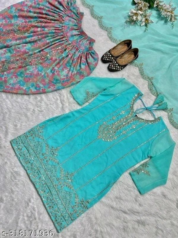 Dhoti Salwar Set - Bright Turquoise, L