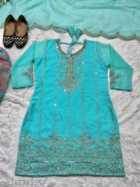 Dhoti Salwar Set - Bright Turquoise, XL