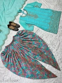 Dhoti Salwar Set - Bright Turquoise, XL