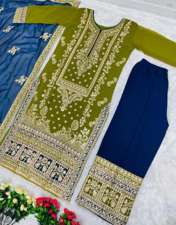 Pakistani Suits For Women - Chartreuse, Free Size