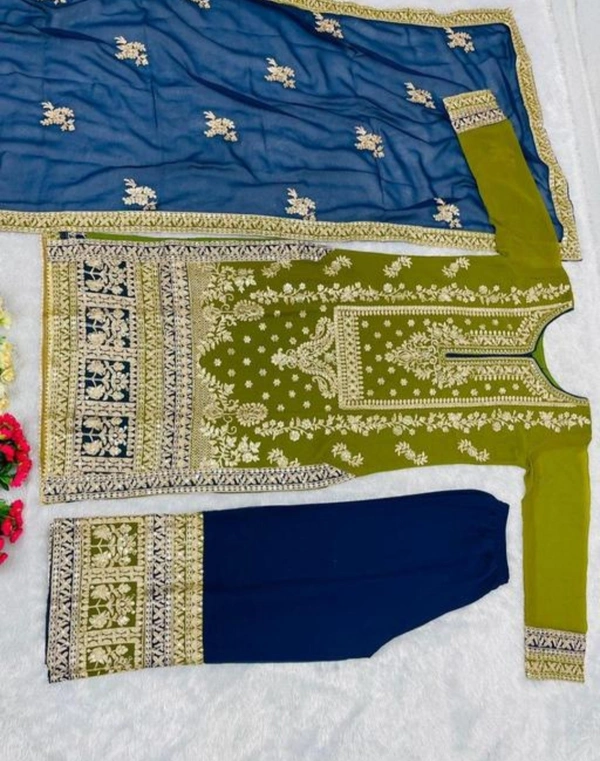 Pakistani Suits For Women - Chartreuse, Free Size