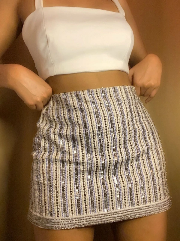 Zara Trafaluc Beaded Skirt - White/blue, S