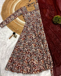 Kalamkari Anarkali - XL, Maroon