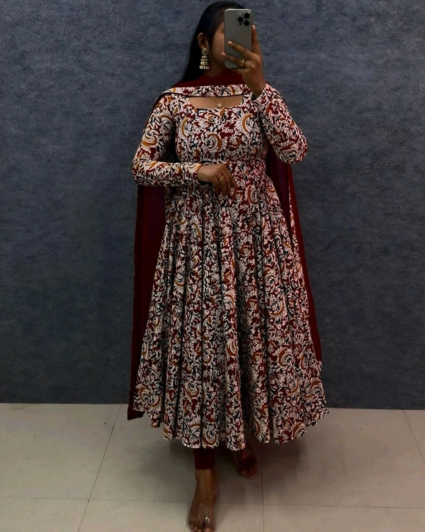 Kalamkari Anarkali - 3XL, Maroon