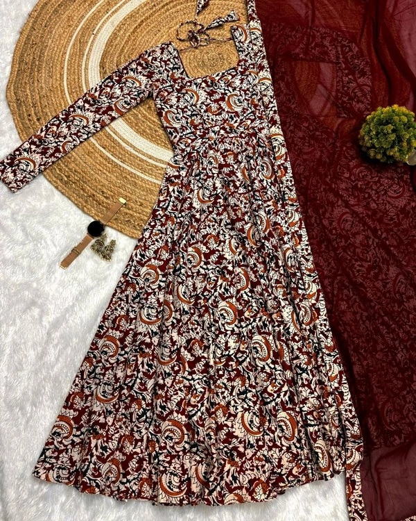 Kalamkari Anarkali - 3XL, Maroon