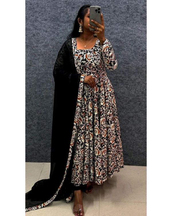 Kalamkari Anarkali - XL, Black.