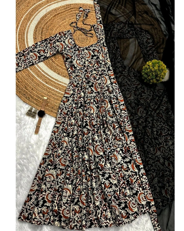 Kalamkari Anarkali - 3XL, Black.