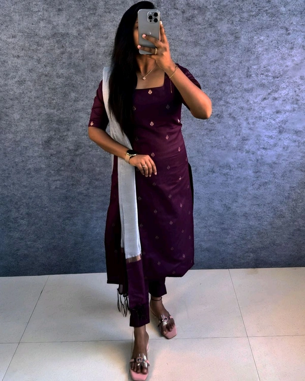 Silk Kurta Set - 3XL, Wine