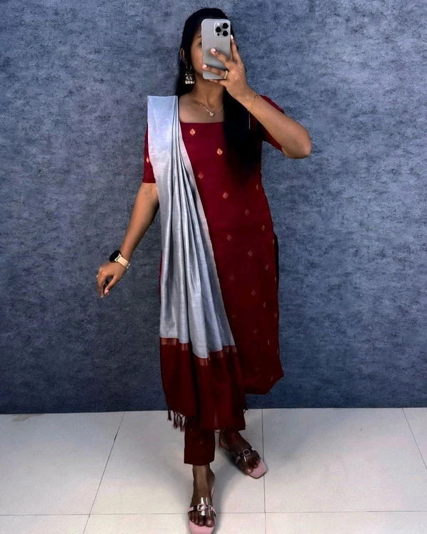 Silk Kurta Set - 3XL, Maroon
