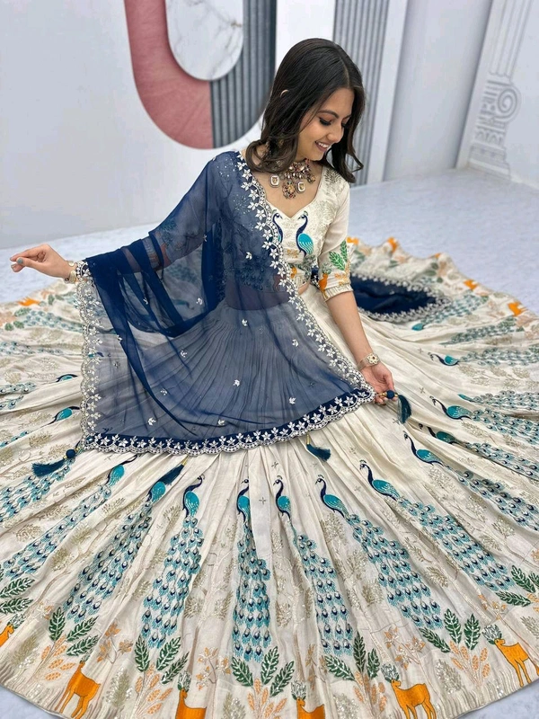 Peacock Lehenga - L, Peacock Blue