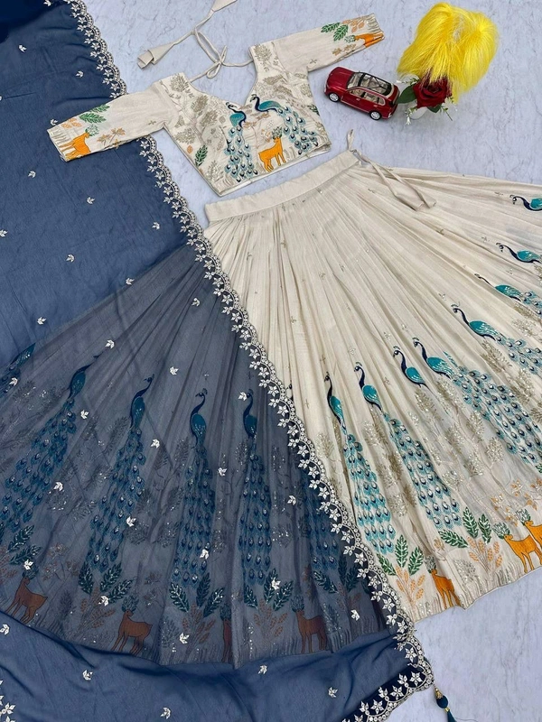Peacock Lehenga - XL, Peacock Blue