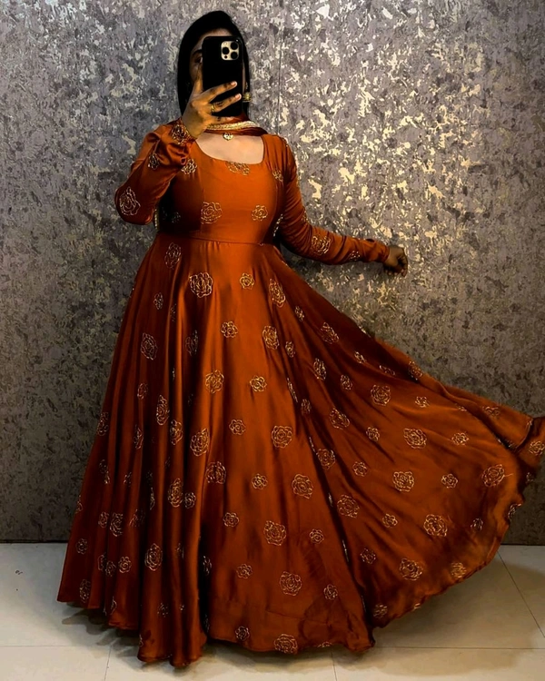 Beads Gown - L, Rust Orange