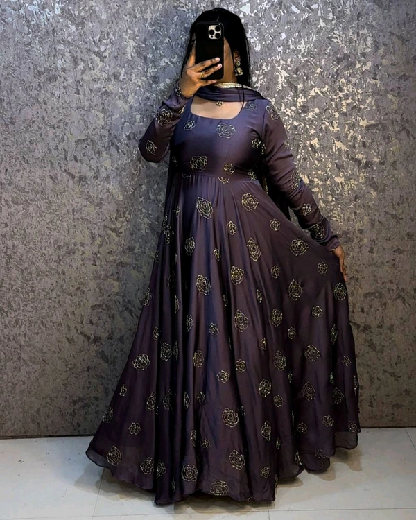 Beads Gown - 2XL, Brinjal