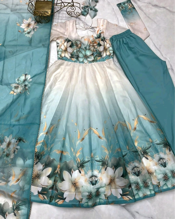 Mahi Floral Gown - L, Aqua Blue