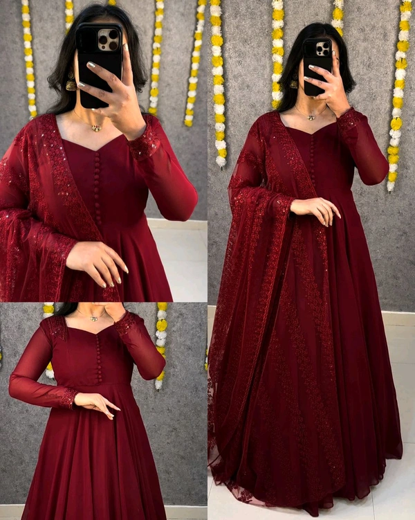 Riya Gown - 4XL, Reddish Maroon