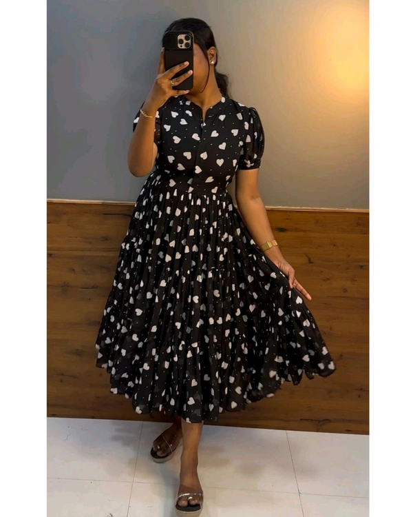 Heart Printed Midi - S, Black.