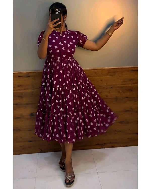 Heart Printed Midi - M, Maroon