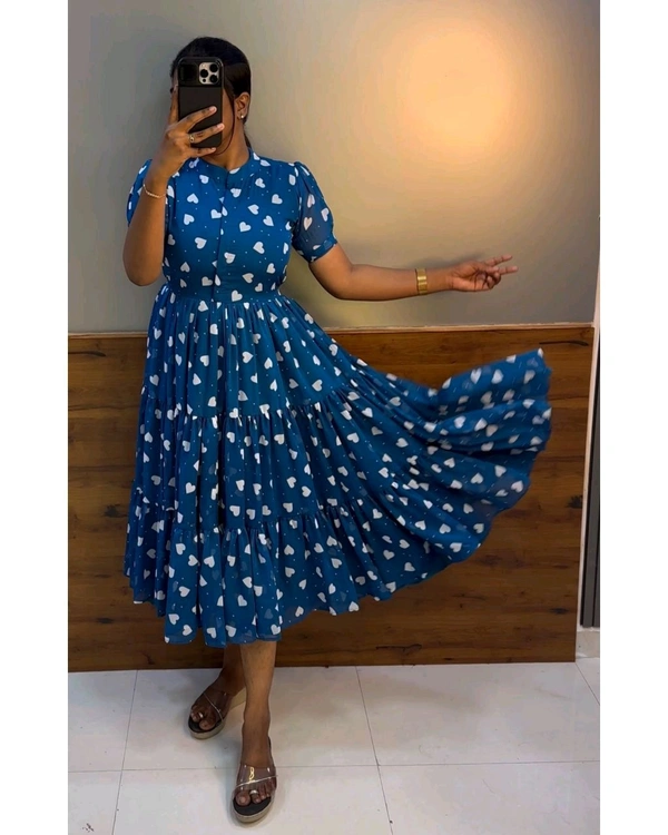 Heart Printed Midi - L, Sky blue