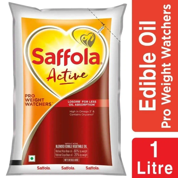 Saffola Active Rich In Omega.3 Multi Soyabean Blended Oil Pouch (  1L ) Only 4 L