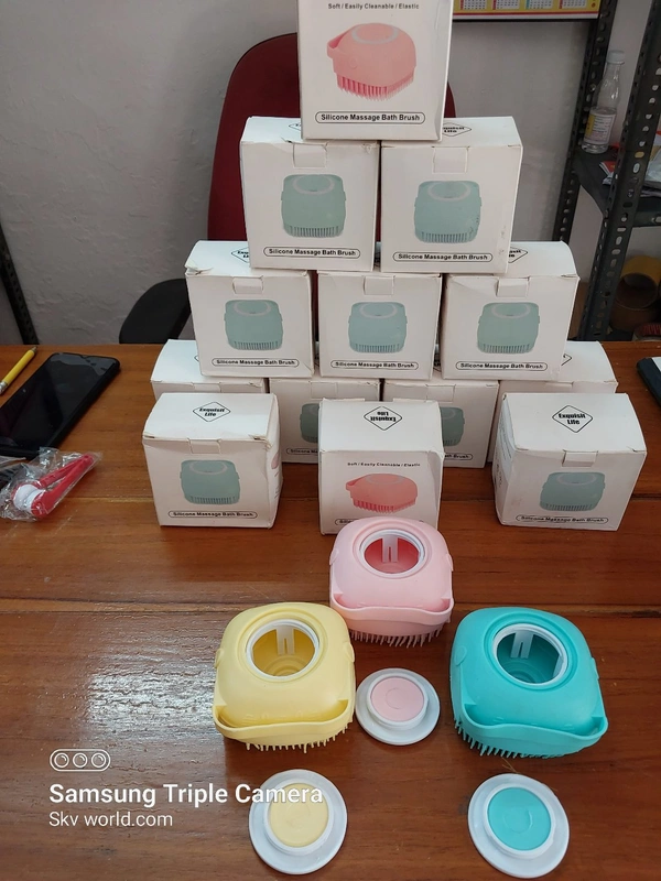 Bath Body Brush with Shampoo Dispenser for Women – Soft Silicone Bristles Palm Body Massage Brush, Back Scrubber for Exfoliating & Deep Cleaning