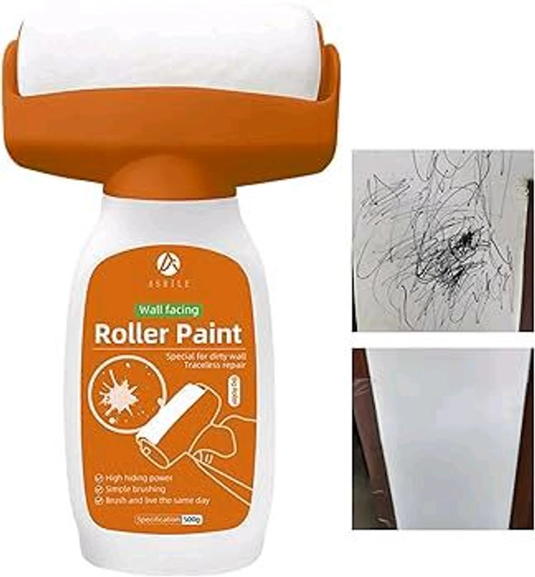 Wall Repair Roller Brush with Wall Repair Paste, Wall Paint, Touch Up White Wall Paint, Small Roller Wall Paint,Touch Up Paint, White, Repair, White Wall Repair Cream for Repairs