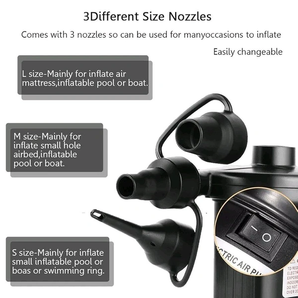 Electric Air Pump, 2 in 1 Inflate and Deflate Portable Corded Electric Air Pump with 3 Air Nozzles for Air Mattress, Sofa, Pool, Quick-Fill Inflator Deflator