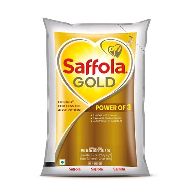 Saffola Gold Power of 3 Refined Cooking Oil - 1L X 2 Pouch