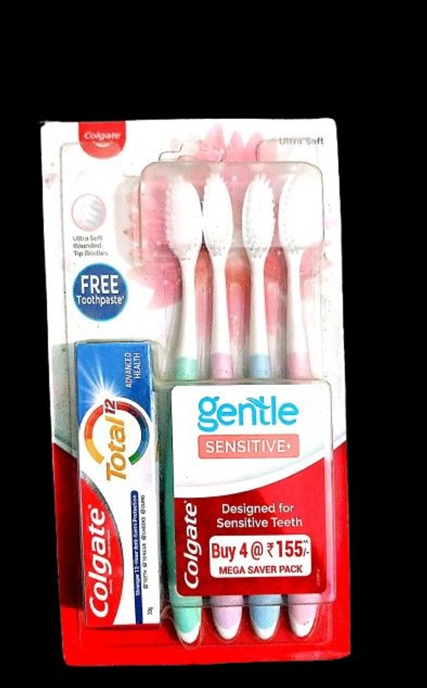 Colgate Gentle Sensitive Toothbrush 4 Pcs + Colgate Total 12 Toothpaste 20gm